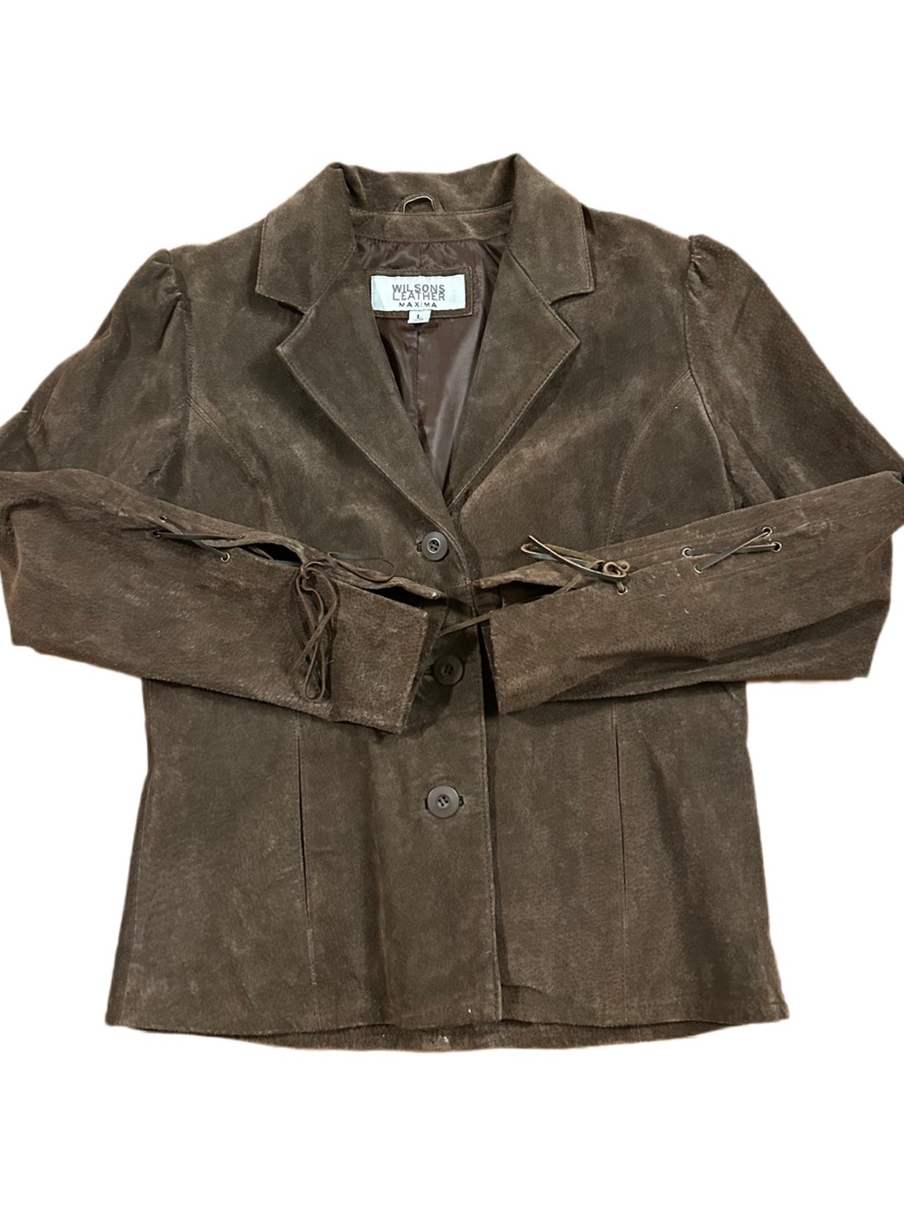 Wilsons Maxima RN#69426 Womens Brown Button Front Leather Coat Jacket Size Large